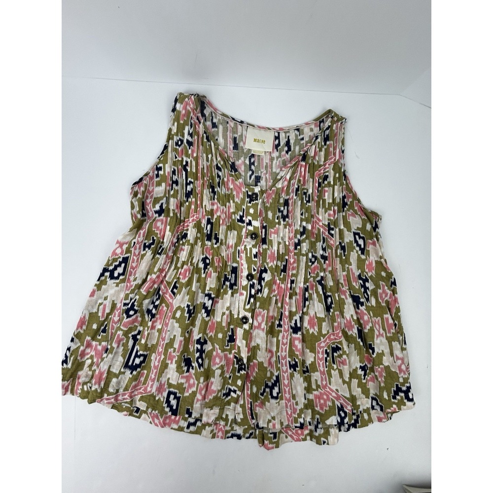 Maeve Anthropologie Pleated Button Front Sleeveless Rayon Blouse Top — Med